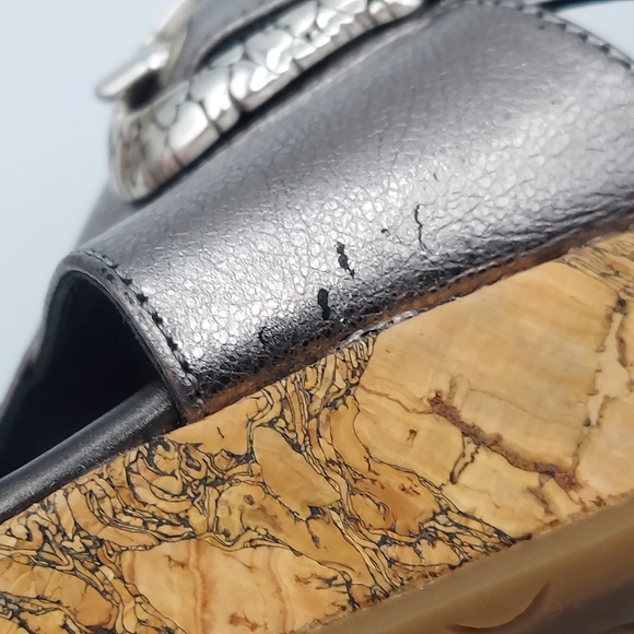 Brighton Summer Made In Italy Platfrom Cork Wedge Heel Sandals Pewter Women's 7 - Picture 10 of 10